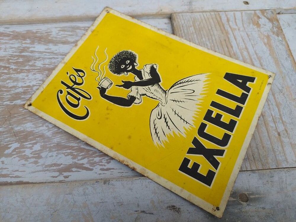 Ancienne Plaque T&ocirc;le Publicitaire Caf&eacute;s Excella ca1930 