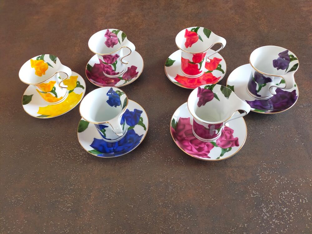 Lot de 6 tasses &agrave; caf&eacute; en porcelaine &agrave; motif floral Décoration