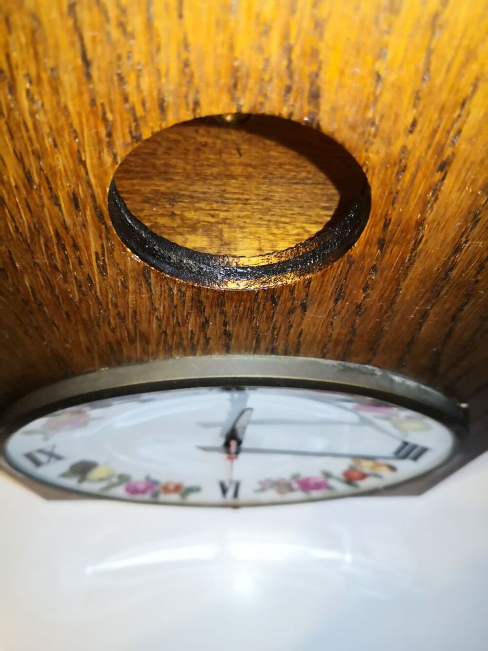 Ancienne Horloge boite Vintage R&eacute;tro en bois et porcelaine Décoration