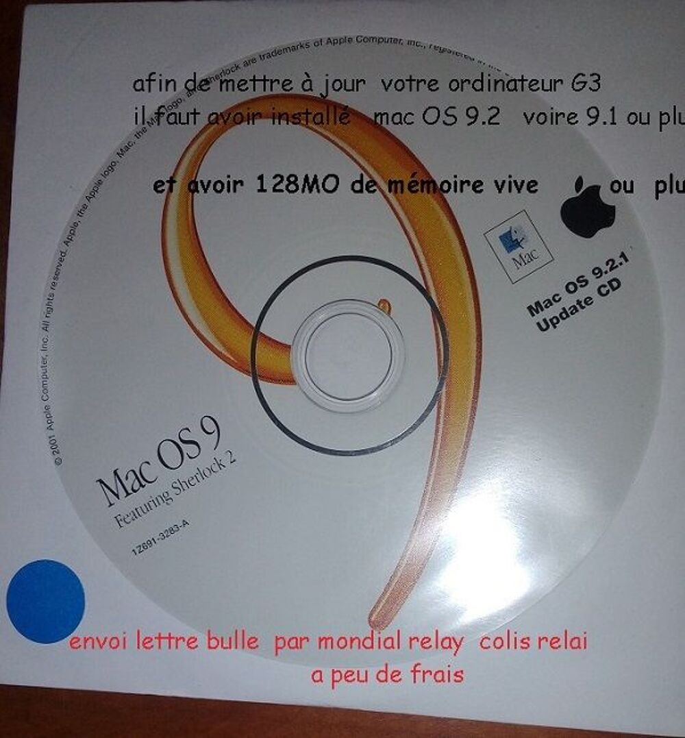 CD apple mise &agrave; jour en 9.21 G3 G4 sous macOs 9.2 9.1 Matériel informatique