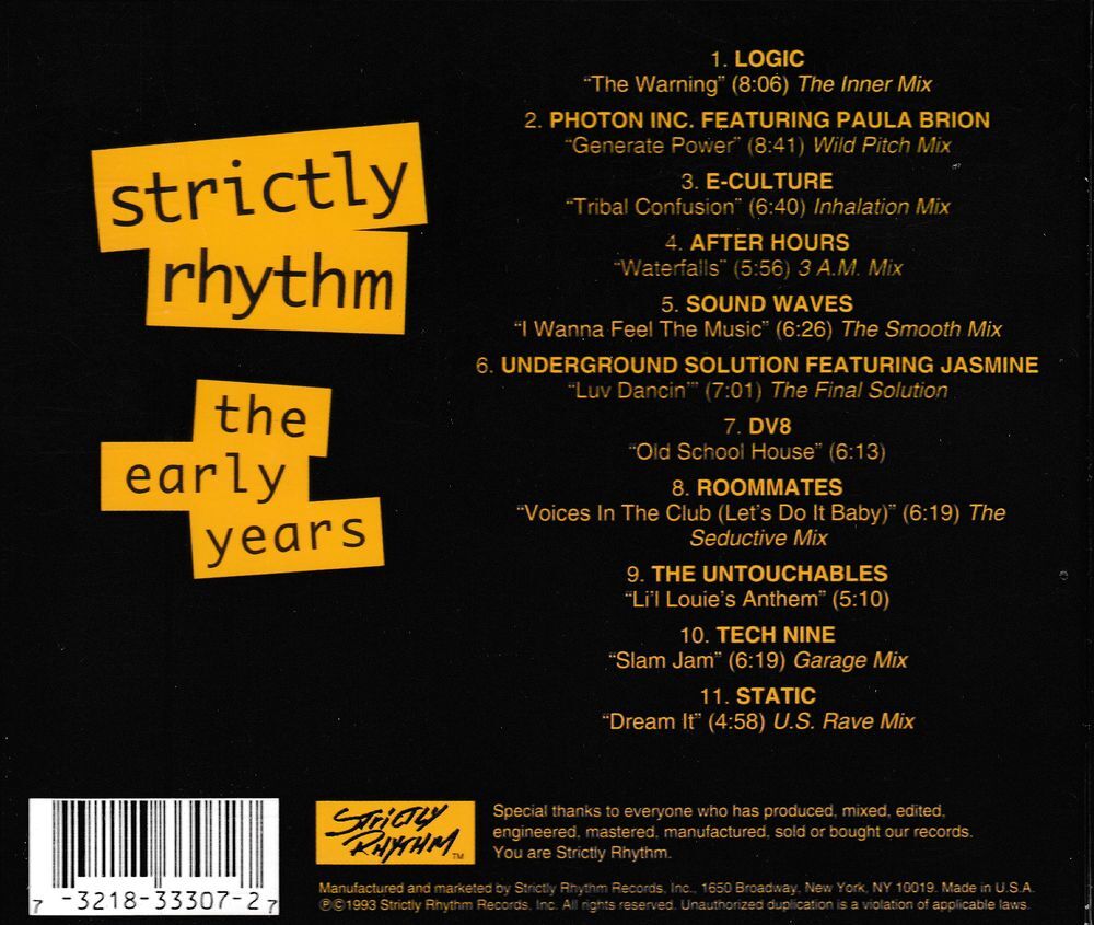CD Strictly Rhythm: The Early Years -Compilation Import USA CD et vinyles