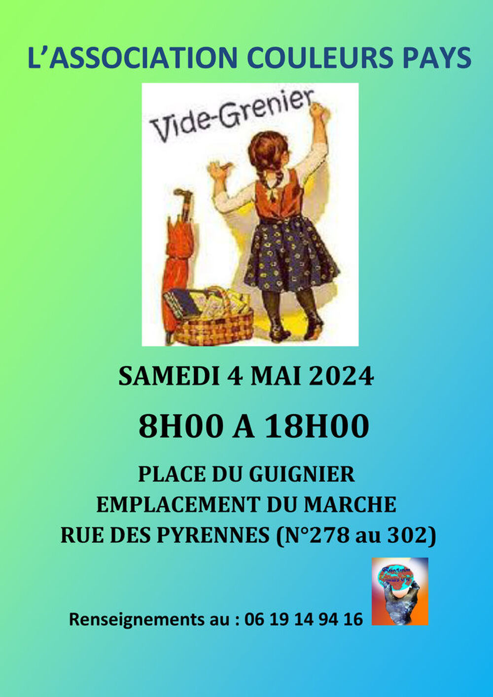 Vide-grenier COULEURS PAYS Samedi 4 mai 2024 Paris 20 Vide grenier, march aux puces, braderie