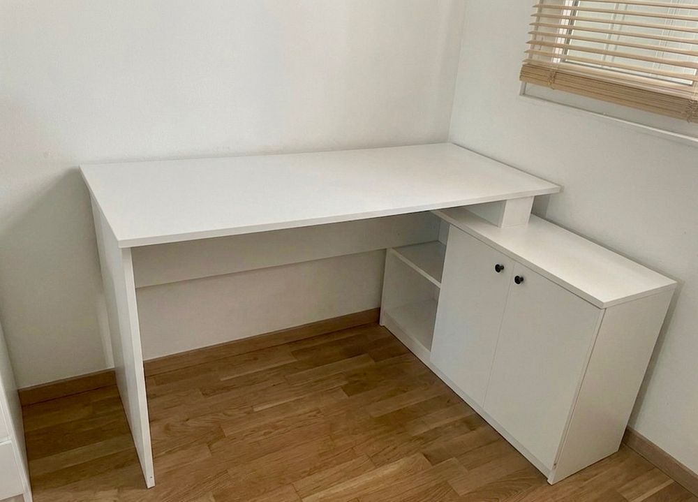 Bureau 2 portes et niche ouverte - Blanc Meubles