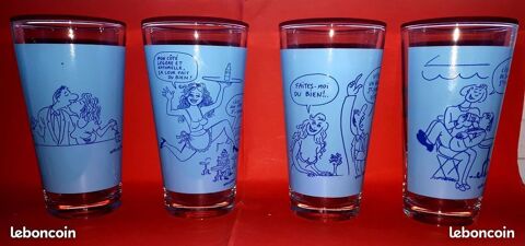 4 Verres de collection St-Yorre illustr�s par Wolinski  BLEU Bruay-la-Buissi�re (62)