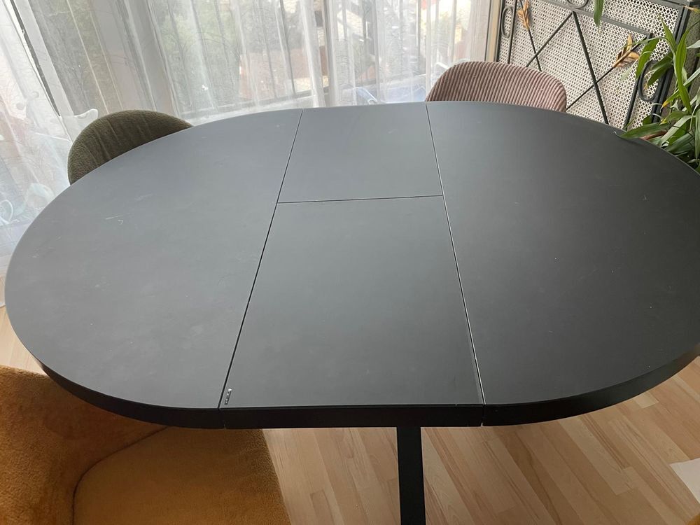 Table ronde noire extensible verre et acier Meubles
