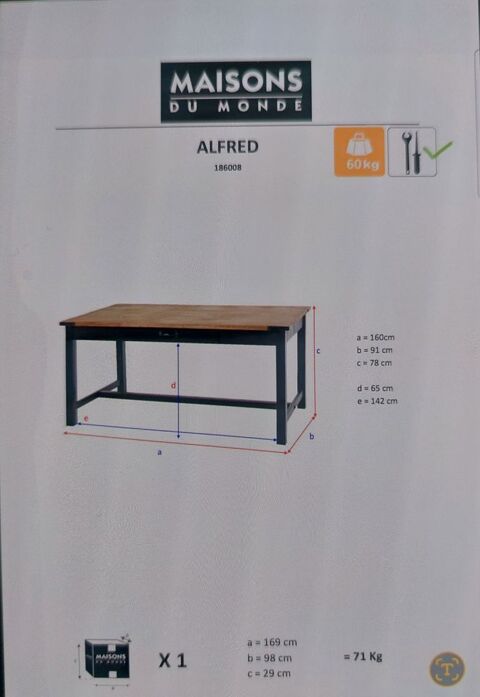 table � manger en manguier et m�tal L160 ALFRED maisons 315 L'Isle-d'Abeau (38)
