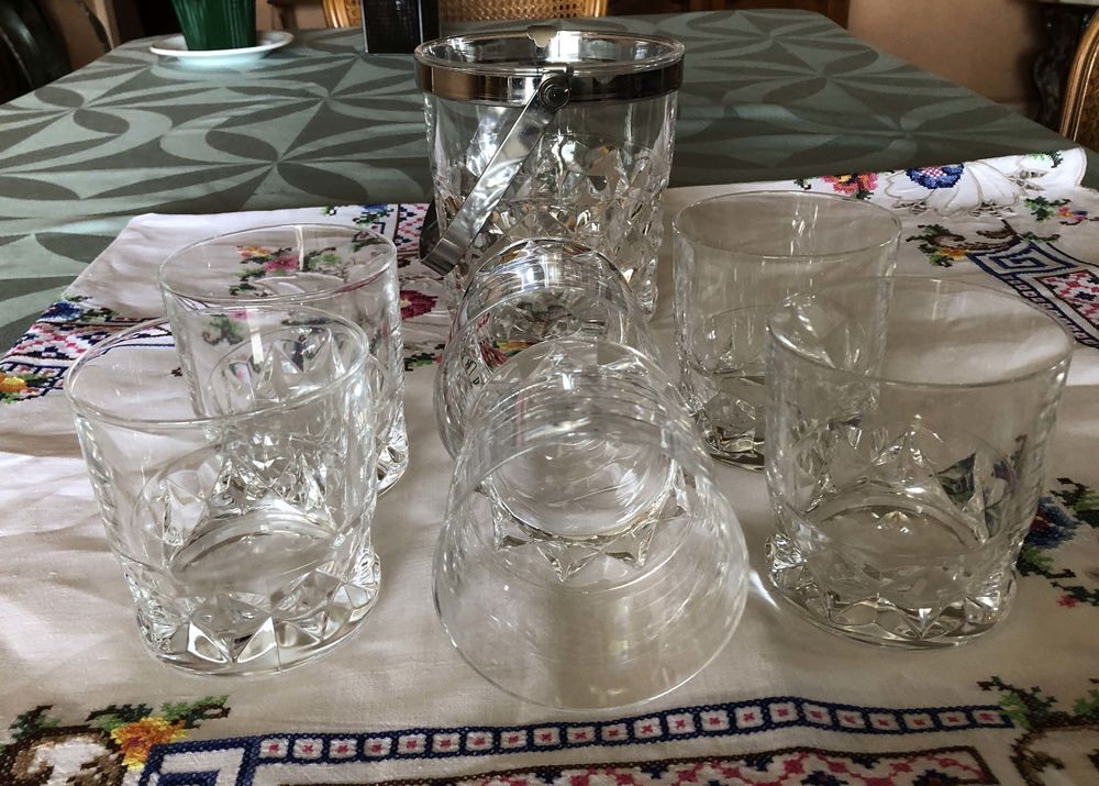 6 Verres &agrave; whisky Cristal d'Arques mod&egrave;le Sully + Seau &agrave; gla Cuisine