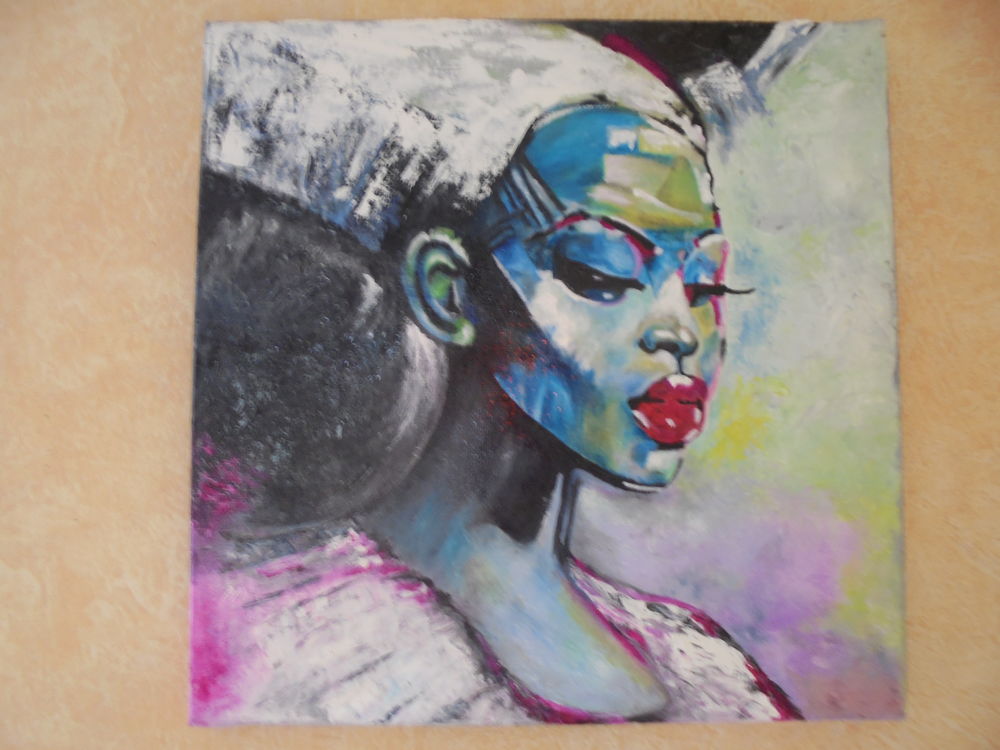 Peinture acrylique et &agrave; l'huile. Jeune femme Ivoirienne. Dcoration