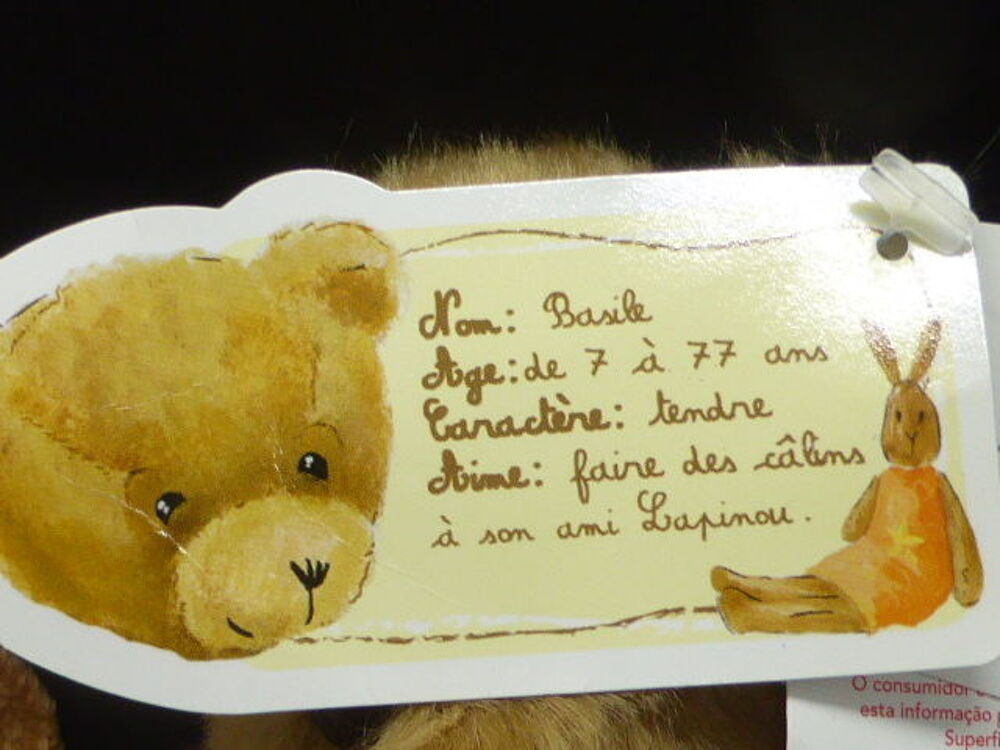 Peluche ours Basile avec son doudou lapin Carr&eacute; Blanc 21 cm Jeux / jouets