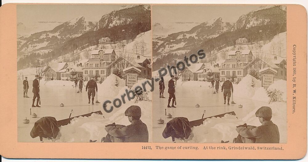 STEREOVIEW SUISSE GRINDELWALD Game of Curling Photo 