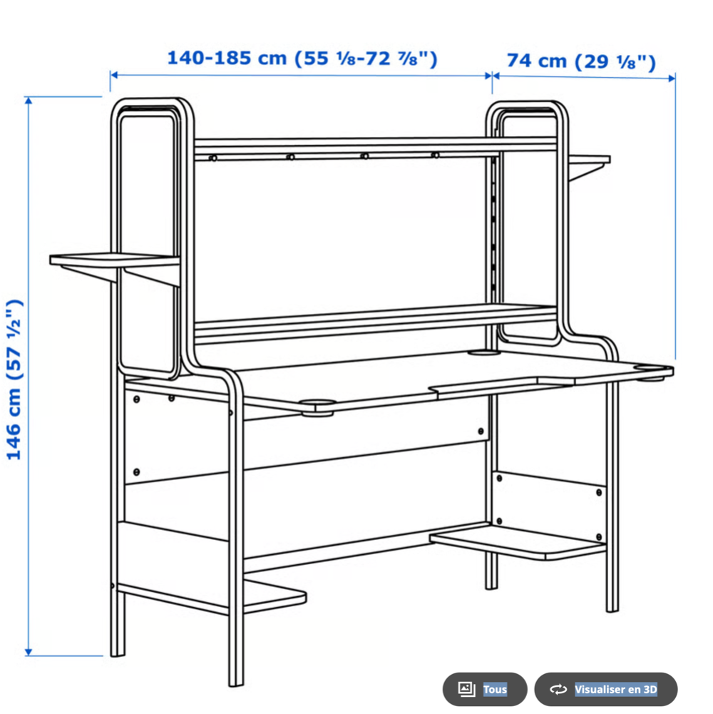 Bureau IKEA pour &eacute;tudiant ou gamer. Meubles