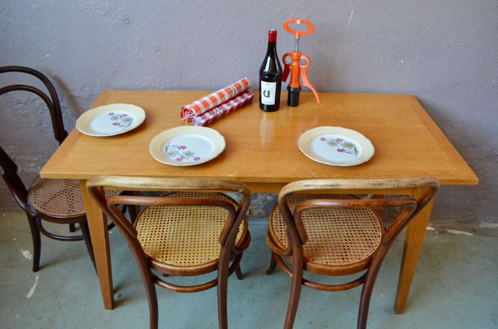 Table ou bureau vintage scandinave pieds compas ancien bois Meubles