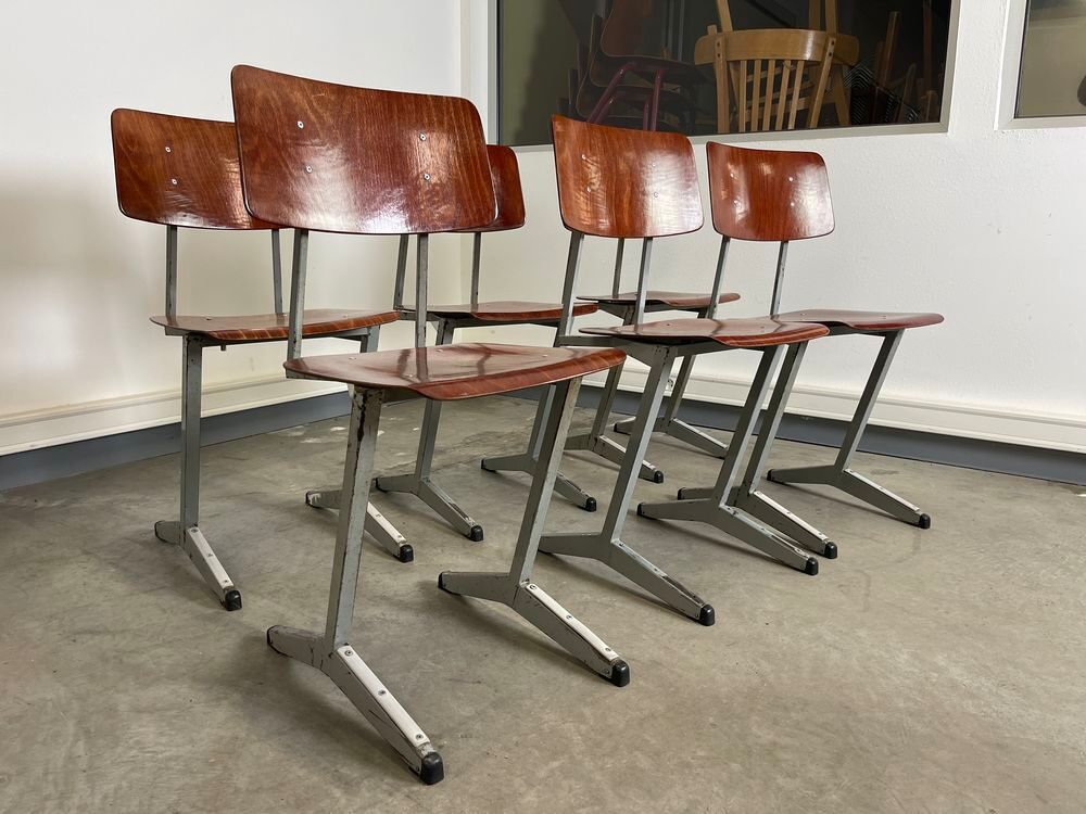 Lot de 6 chaises d'atelier industrielles Galvanitas bois Pay Meubles