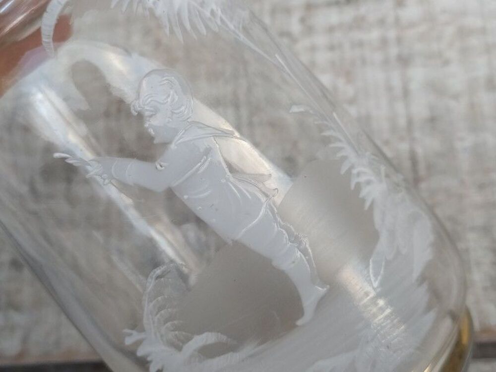 Flacon Verre Souffl&eacute; &Eacute;maill&eacute; Mary Gregory D&eacute;cor Enfant Décoration