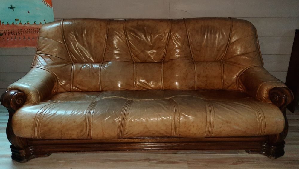Salon cuir et bois Meubles