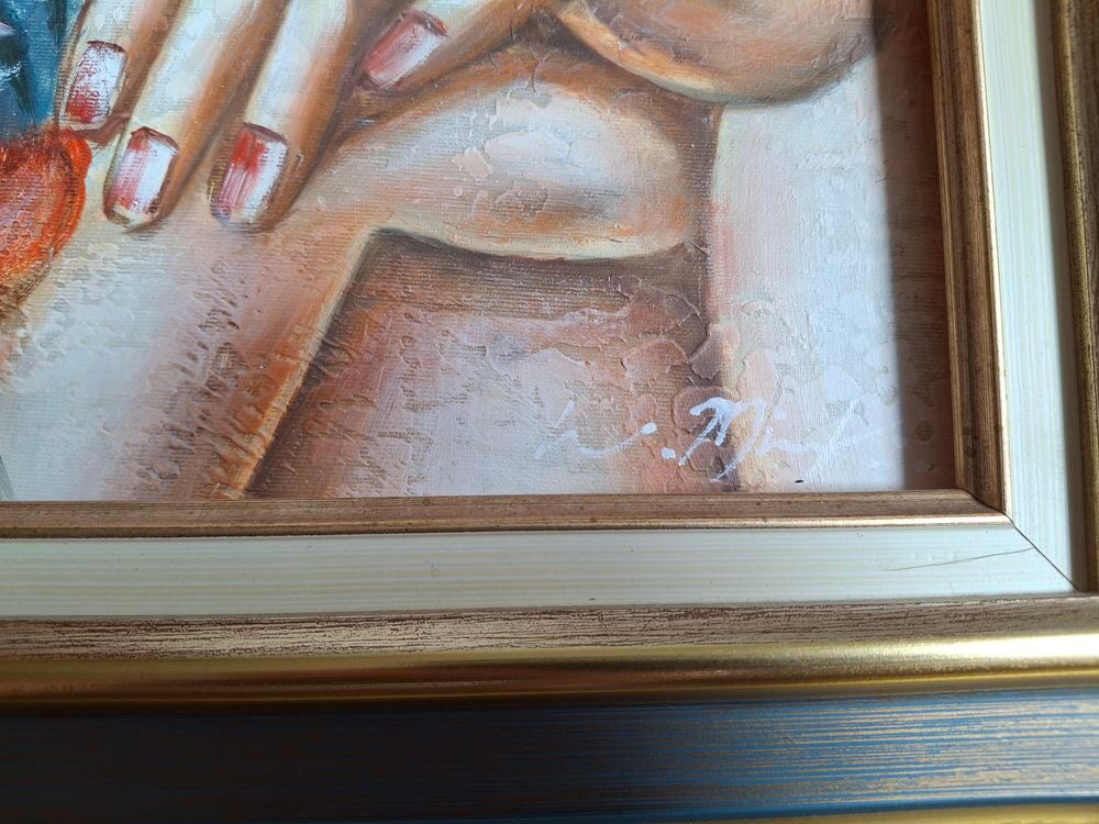 Huile sur toile sign&eacute;e et encadr&eacute;e d'apr&egrave;s Lempicka Art D&eacute;co Décoration