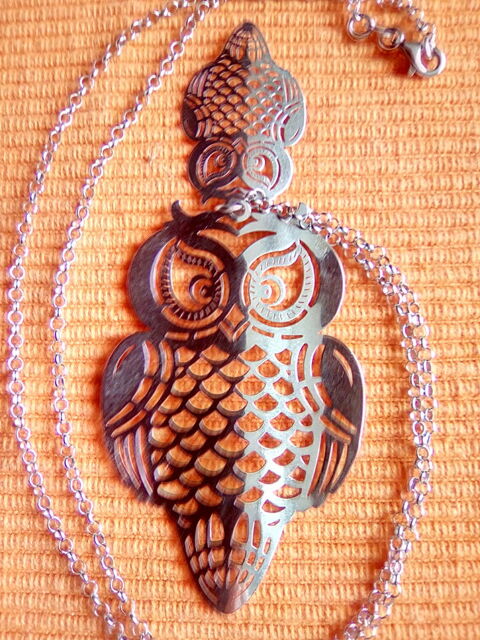 UNE CHAÎNE & SES PENDENTIFS  UNE CHOUETTE & SON BÉBÉ ARGENT 15 Gannat (03)