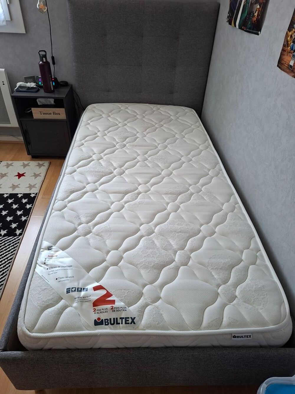 Lit 90&times;190 &eacute;tat neuf gris Mobilier enfants