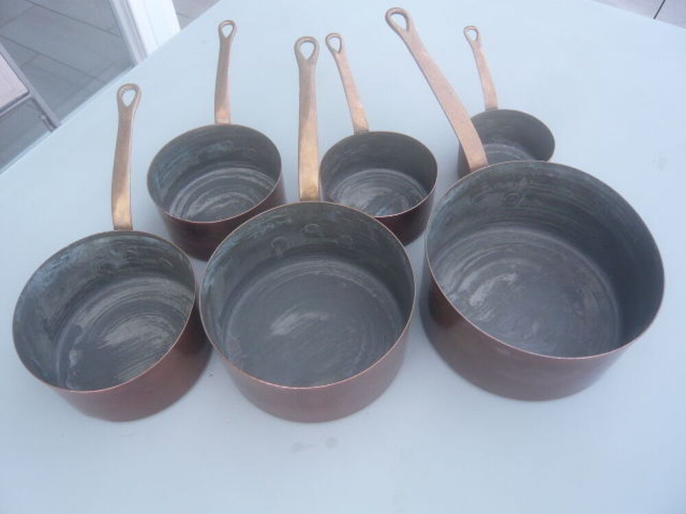 Batterie 6 Casseroles Anciennes Cuivre &eacute;tam&eacute; Cuisine