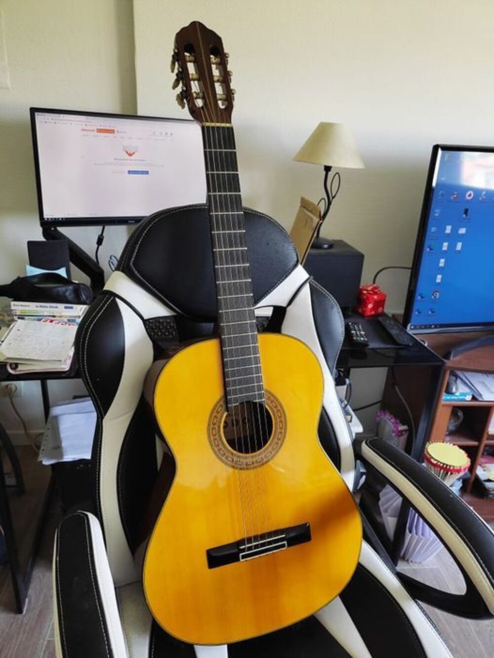 Guitare s&egrave;che 6 cordes avec sa housse. Instruments de musique