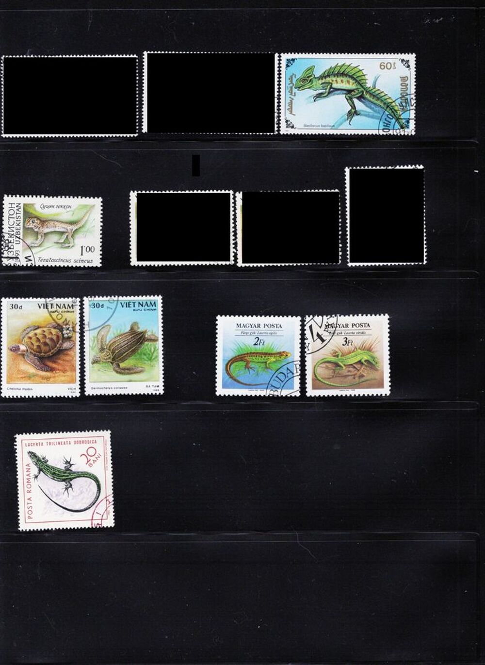 lot de 19 timbres du MONDE avec des REPTILES 