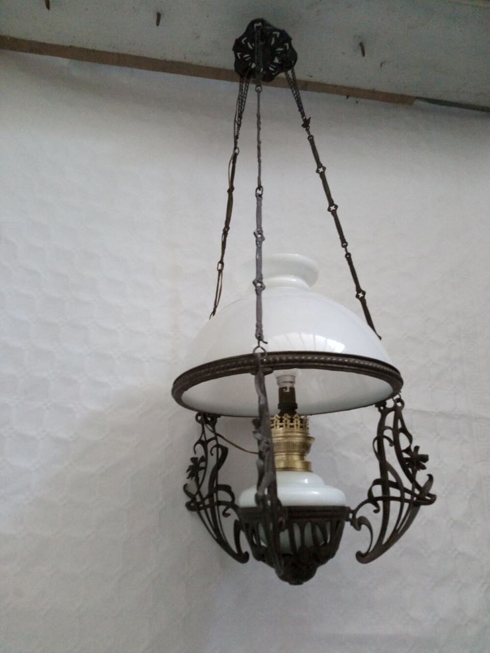 Lustre Art Nouveau, suspension &agrave; p&eacute;trole ann&eacute;es 1900 Décoration