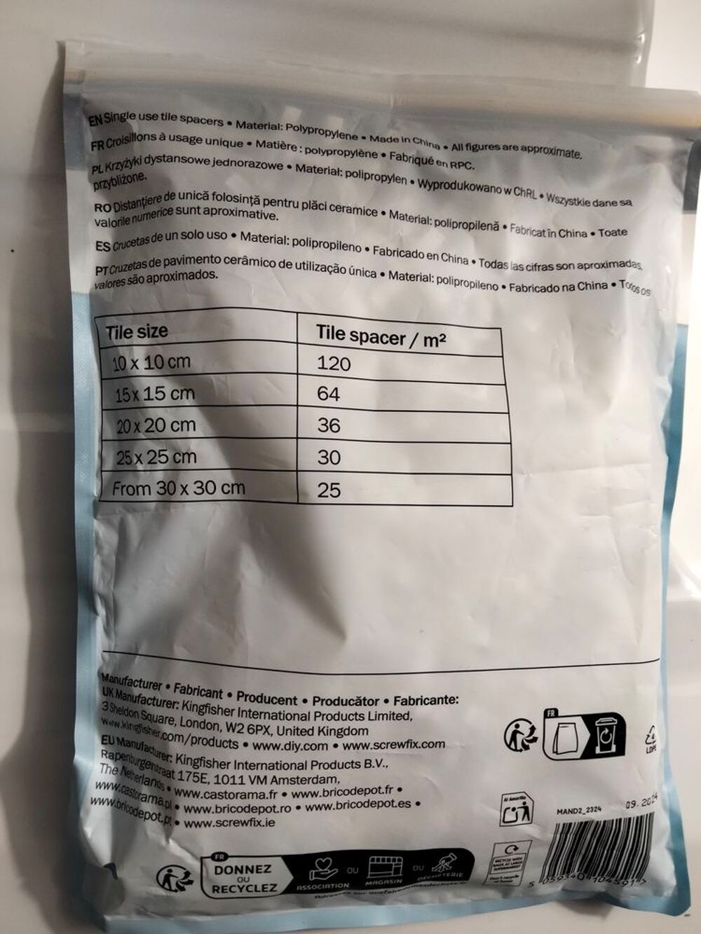 Sachet de 250 croisillons espace 5 mm Bricolage