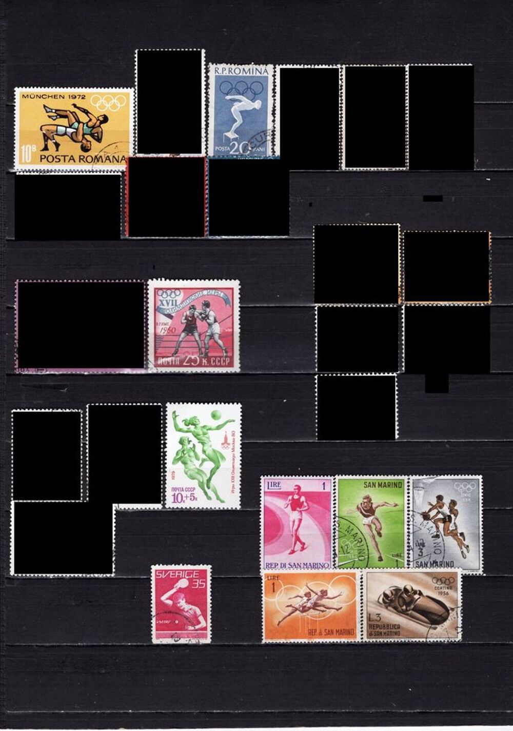 lot de 55 timbres de PAYS d'EUROPE sur les SPORTS 