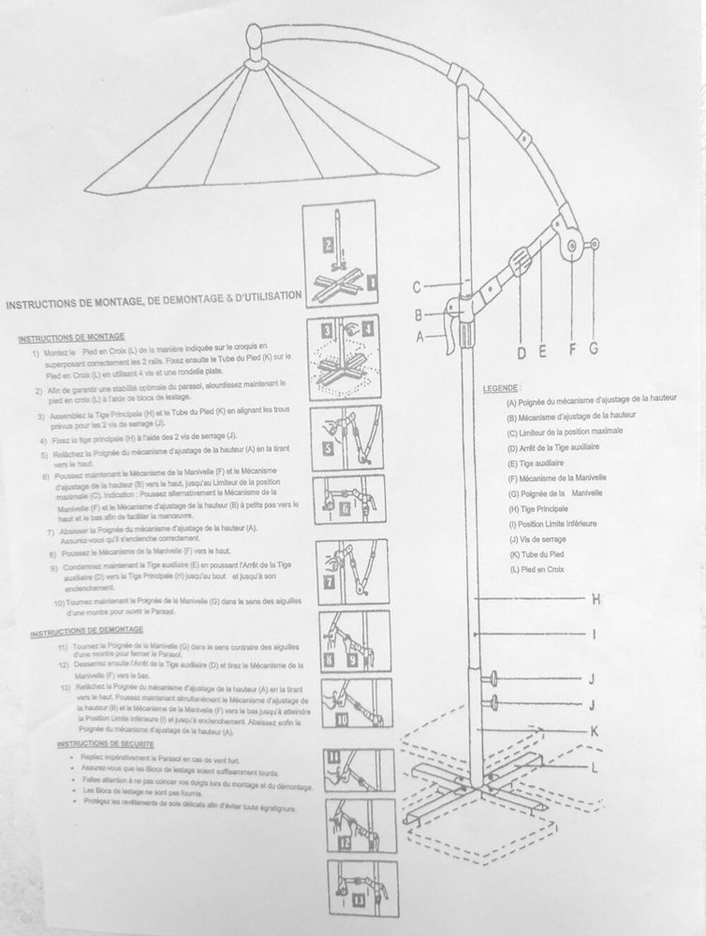 parasol d&eacute;port&eacute; diam&egrave;tre 3m couleur &eacute;cru. Jardin