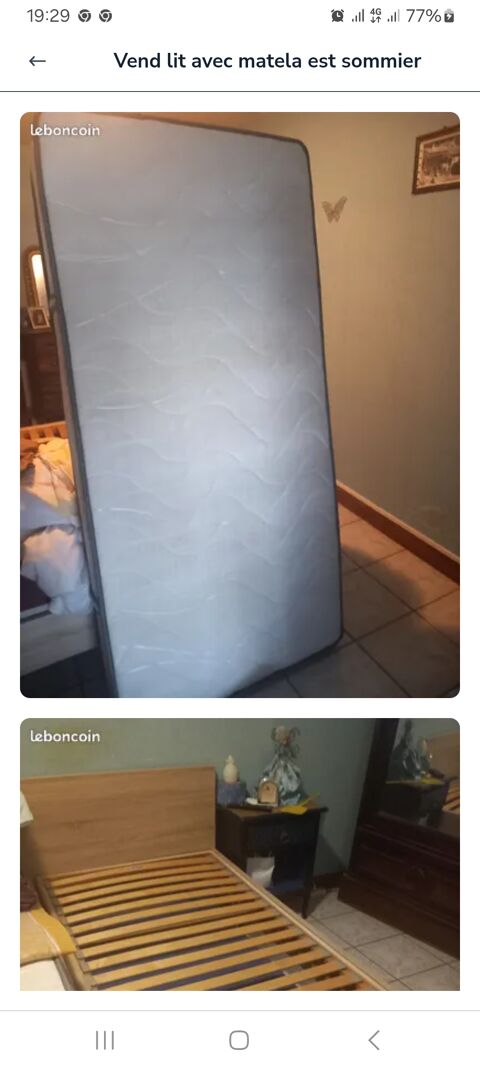 Lit  adulte une place avec sommier  et matelas 150 Brioude (43)