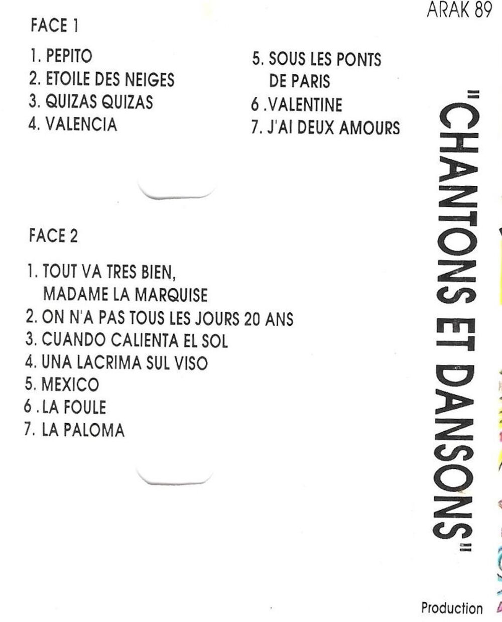 Cassette K7 audio 'Chantons et dansons' CD et vinyles