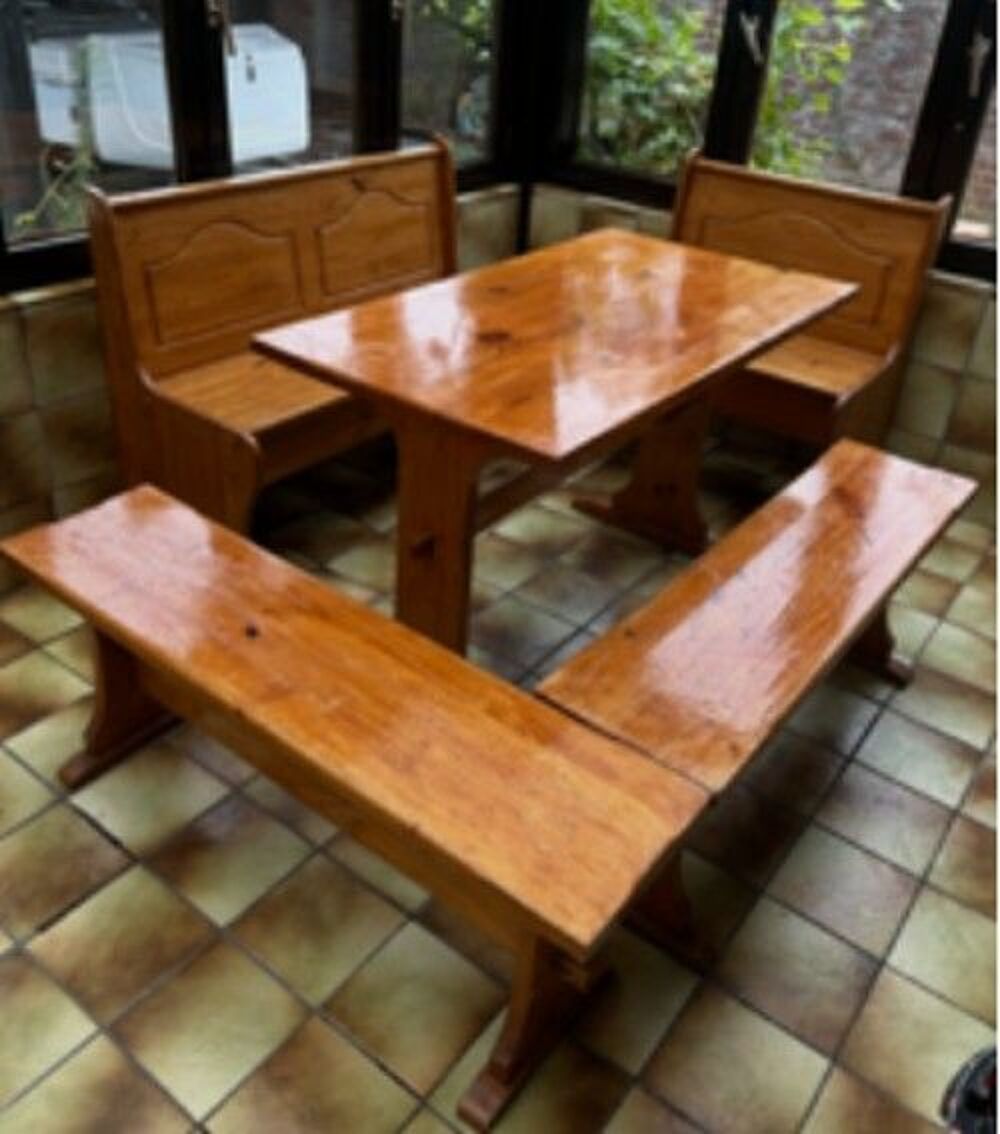 Table bois, 2bancs avec rangement et dossier, 2 bancs simple Meubles