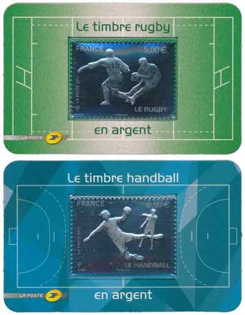 LOT 2 TIMBRES ARGENT 2011 RUGBY 2012 HANDBALL 