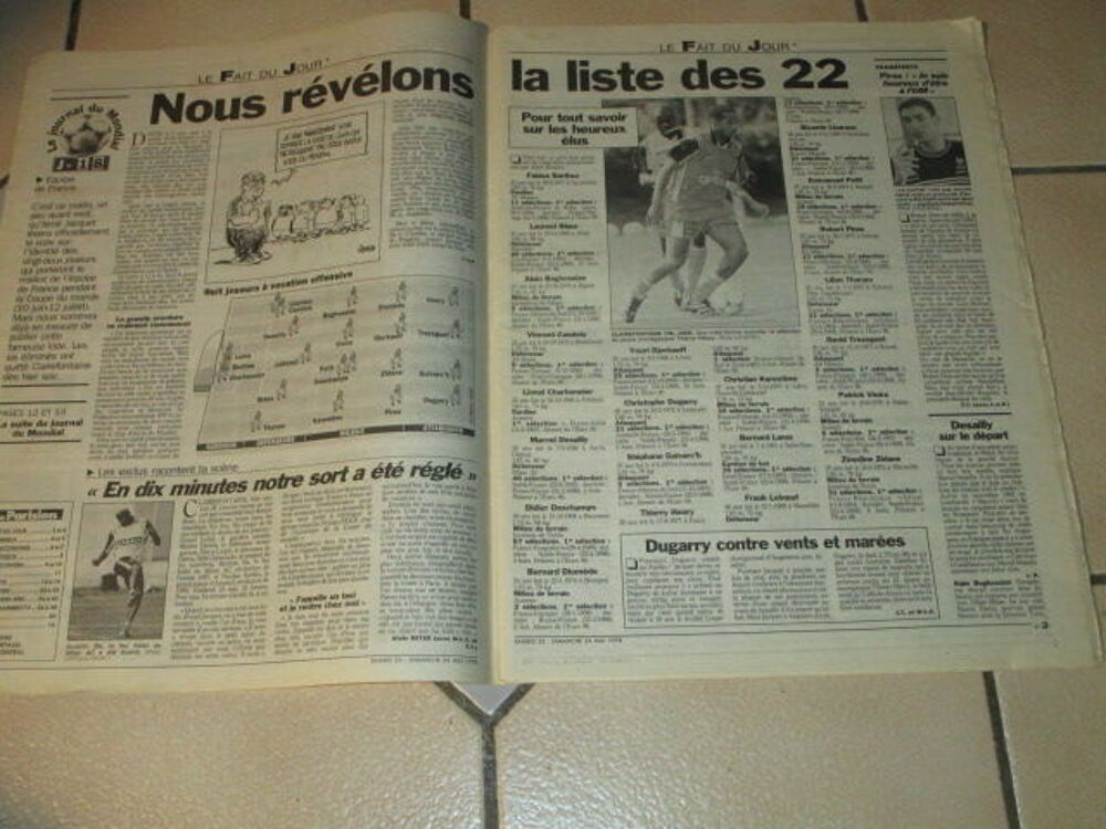VIEUX JOURNAL PARISIEN MAI 1998 football "liste des 22" 