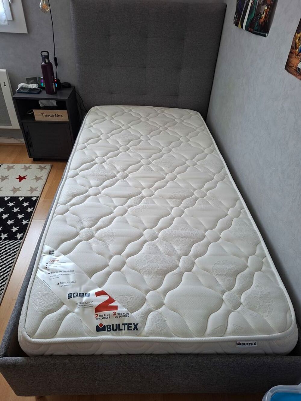 Lit 90&times;190 &eacute;tat neuf gris Mobilier enfants