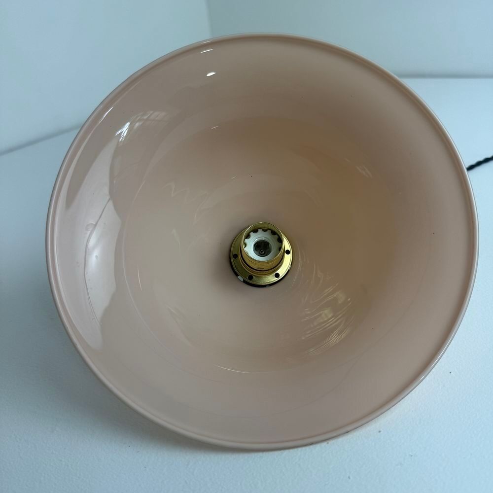 PAIRE D'ANCIENNES SUSPENSIONS CONIQUES EN OPALINE ROSE Décoration