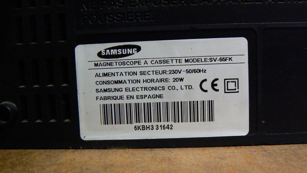 Samsung SV65FK Magn&eacute;toscope VHS Photos/Video/TV