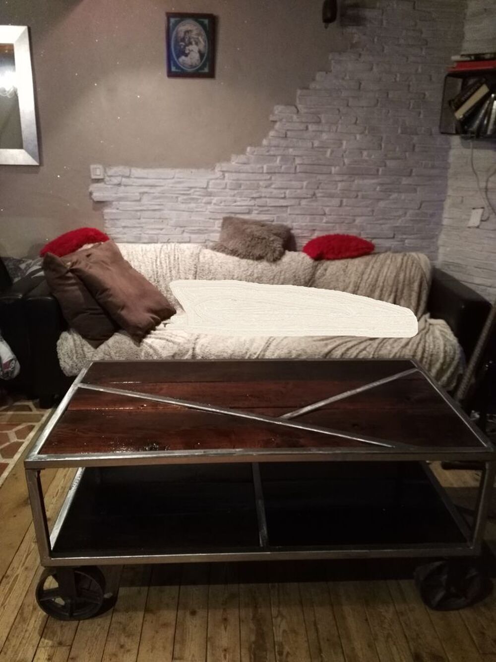 TABLE BASSE FER/CHENE MASSIF UNIQUE FAIT MAIN Meubles