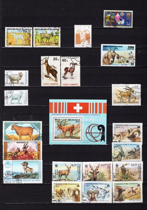 lot de 22 timbres du MONDE avec des CAPRINS et des OVINS 2 Les Églisottes-et-Chalaures (33)
