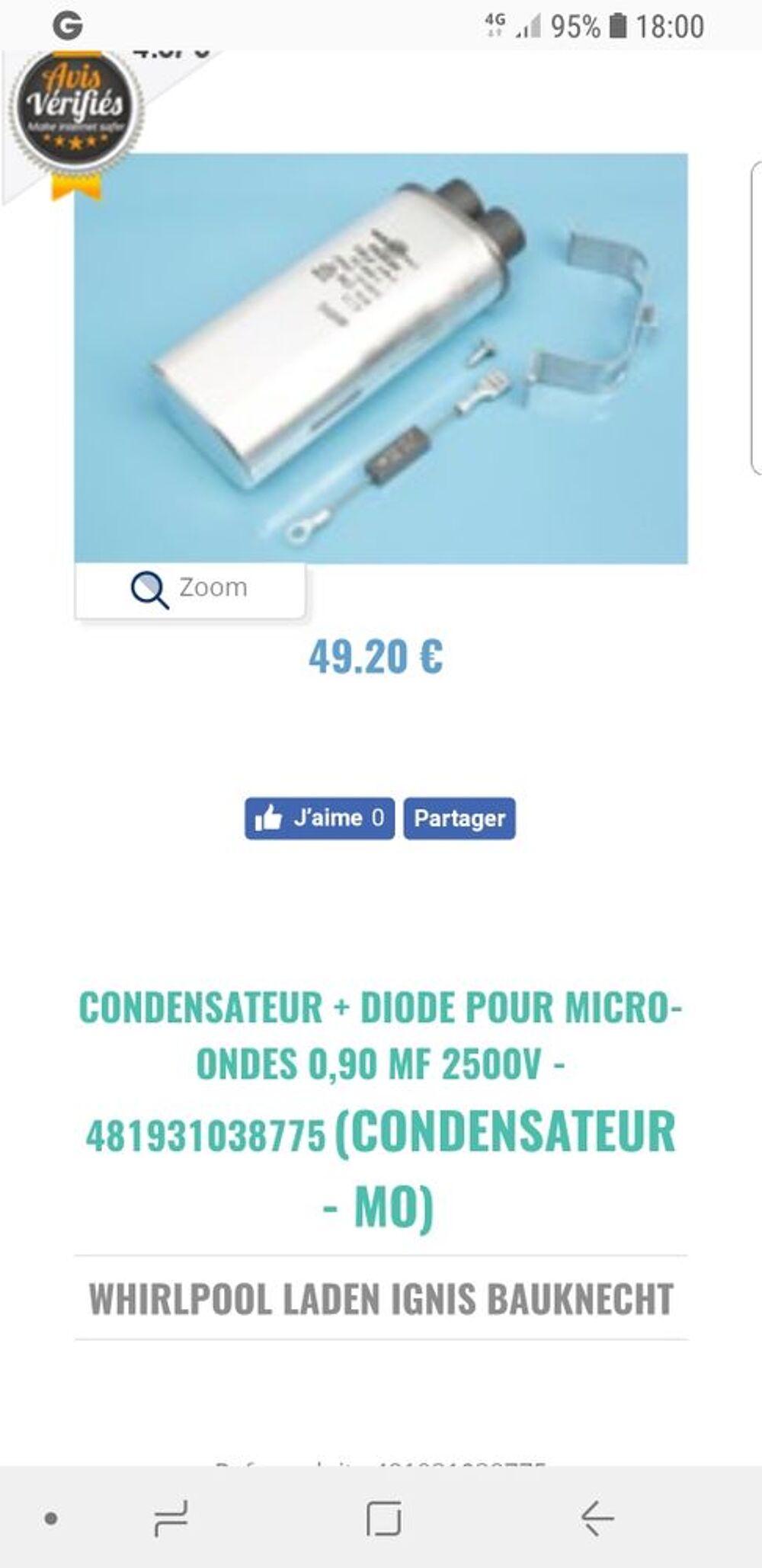 CONDENSATEUR DIODE POUR MICRO ONDES : Electroménager