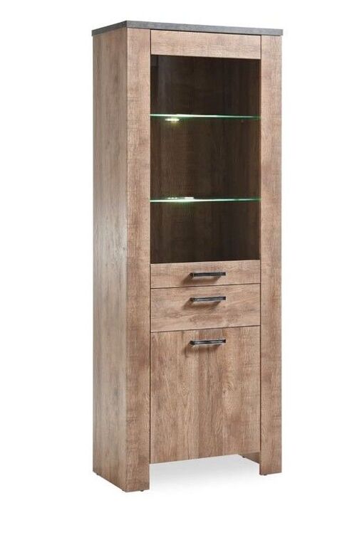 Vitrine moderne en bois effet ch�ne, avec �clairage LED 150 Wormhout (59)