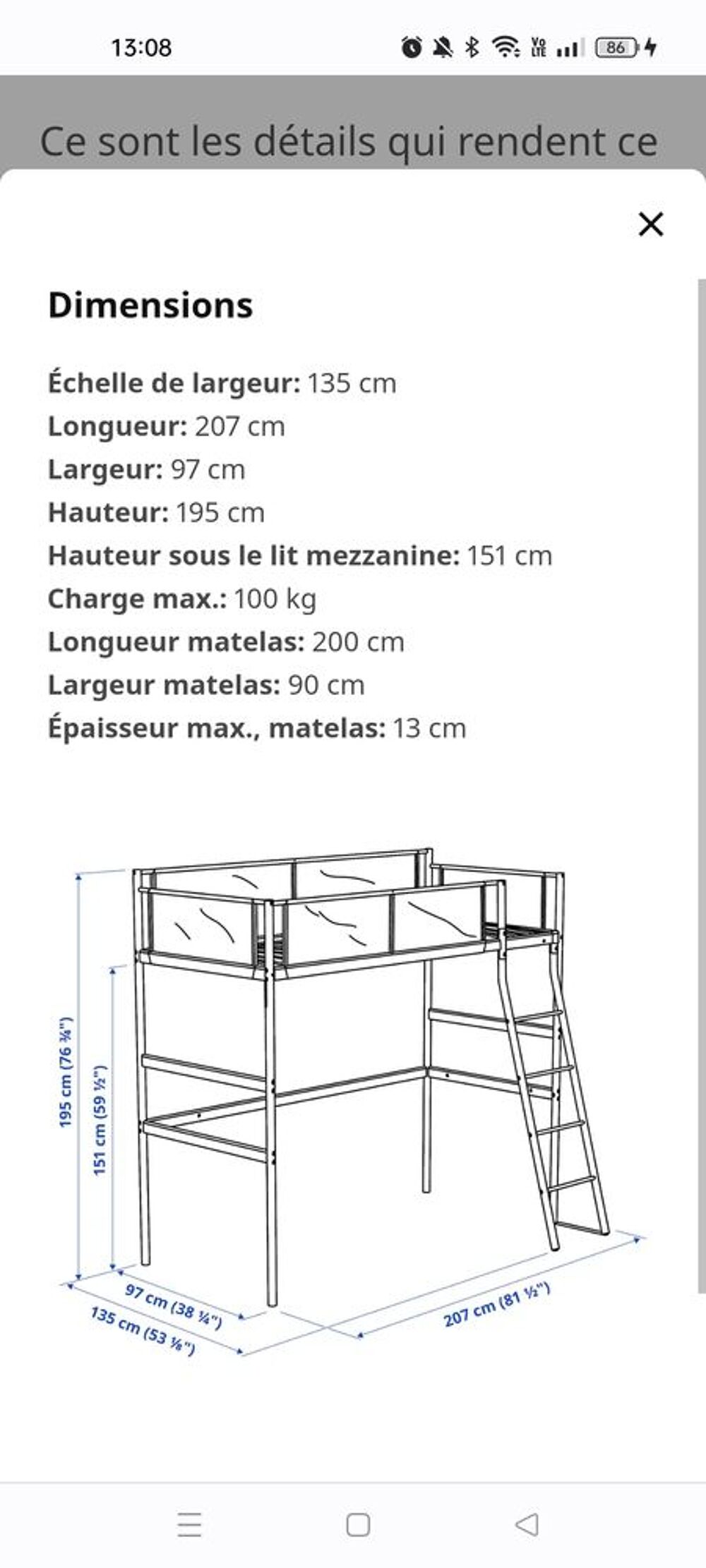 Lit mezzanine Ikea 1 place Meubles