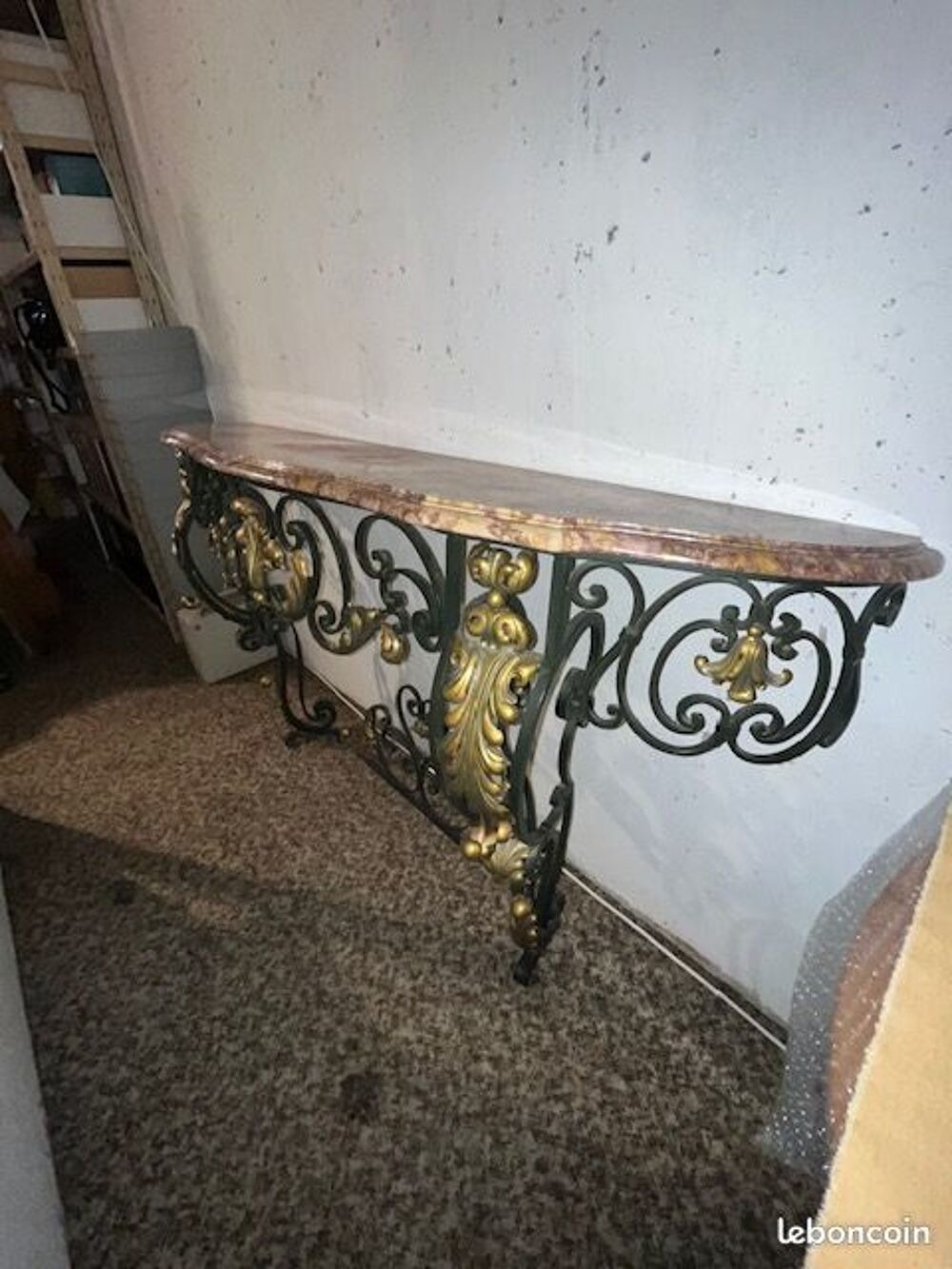 Console en marbre et fer forg&eacute; XXe si&egrave;cle Meubles