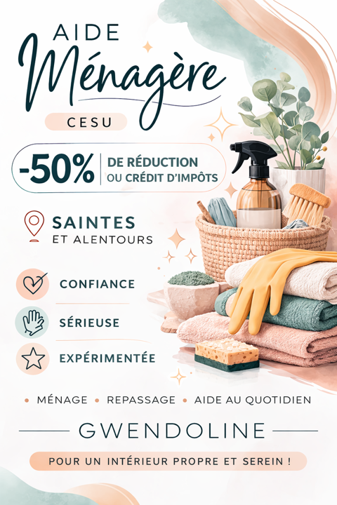 Aide m&eacute;nag&egrave;re 0 17100 Saintes