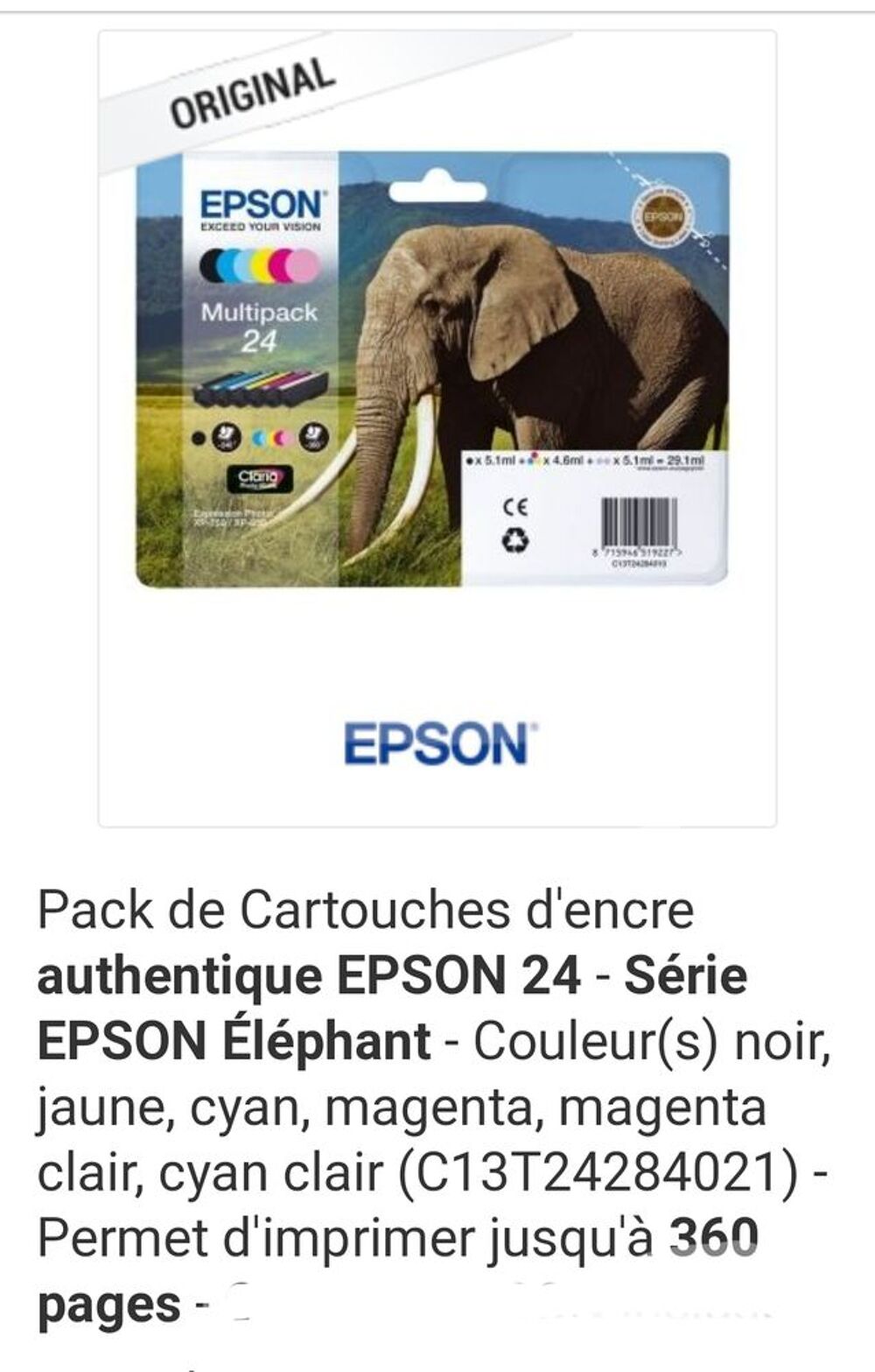 Cartouche encre Epson Photos/Video/TV