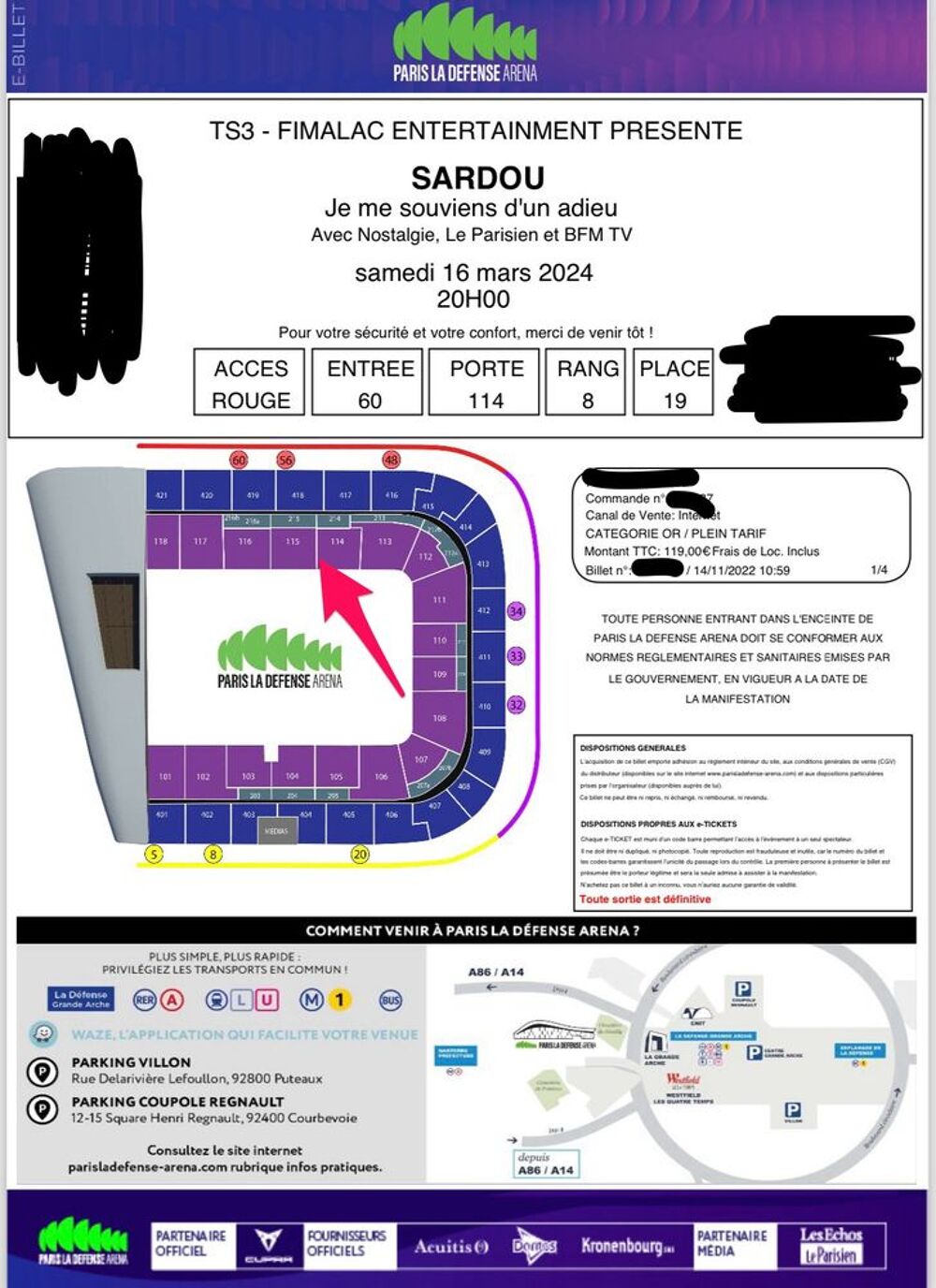 2 places Michel Sardou 16/03/24 Paris Billetterie