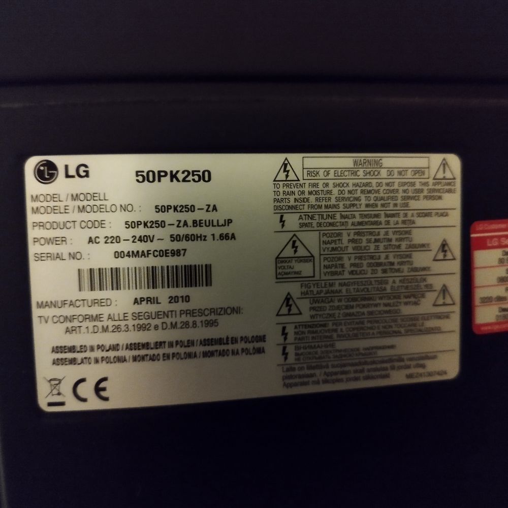 T&eacute;l&eacute;viseur 50" Hors Service Plasma LG Id&eacute;al pi&egrave;ces Photos/Video/TV