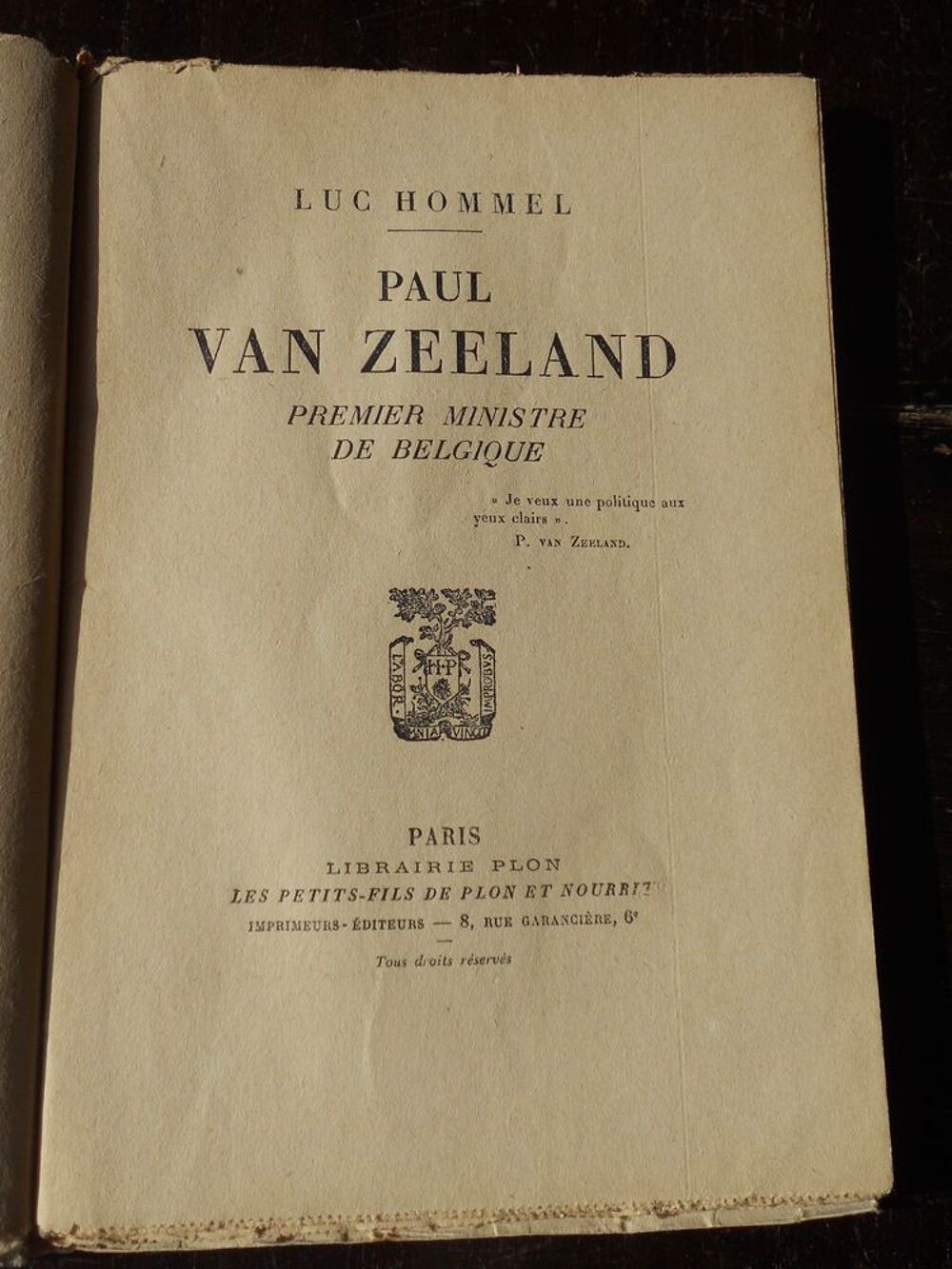 PAUL VAN ZEELAND par LUC HOMMEL Livres et BD