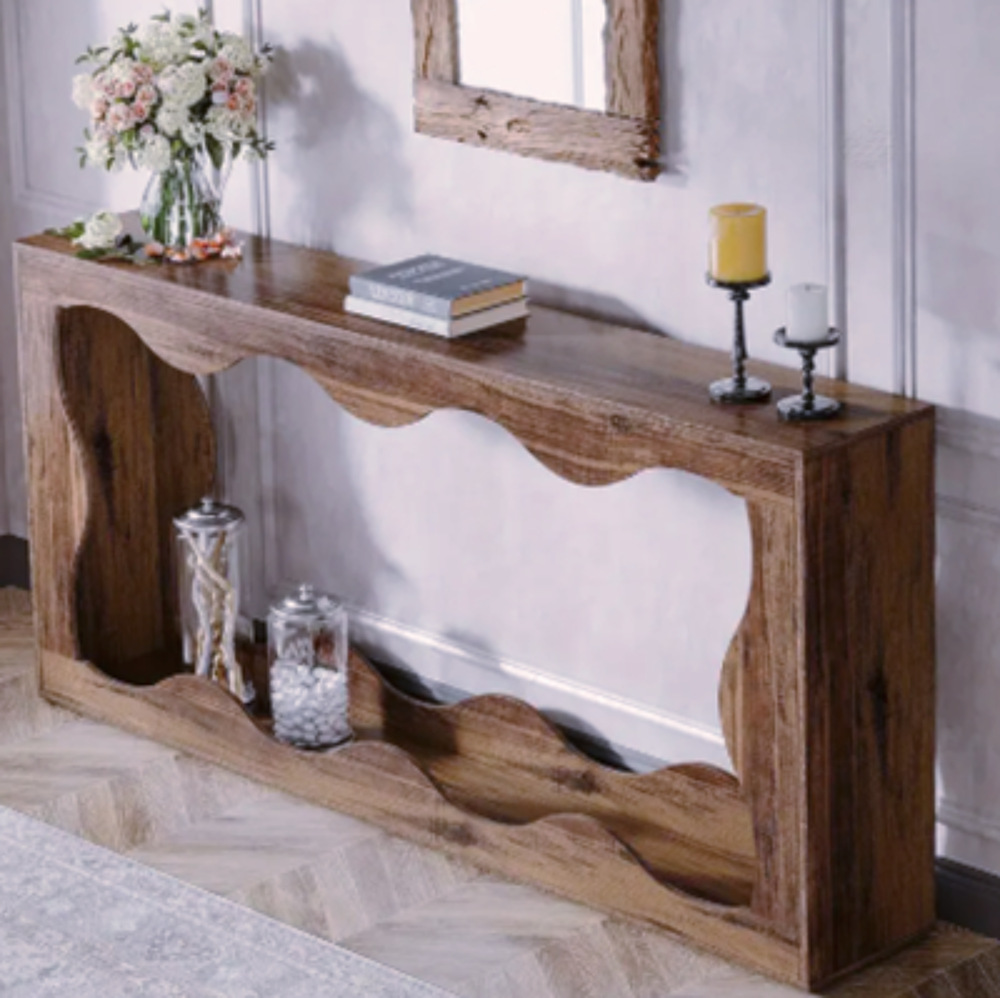 Console ajour&eacute;e en bois naturel ? Silhouette ondul&eacute;e chic Meubles