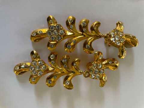 BO Boucles d'Oreilles pendante doré feuille palmier strass c 195 Vigneux-sur-Seine (91)